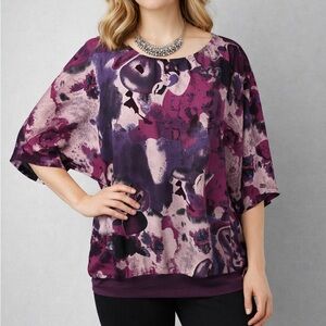 Ricki's Purple Abstract Floral Blouse Short Sleeve XL